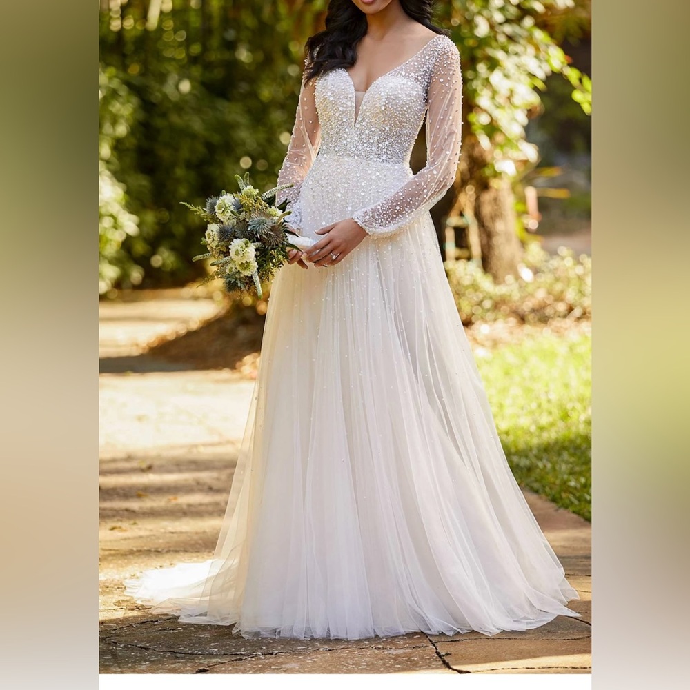 Ivory Beaded Long Sleeve Bridal Gown